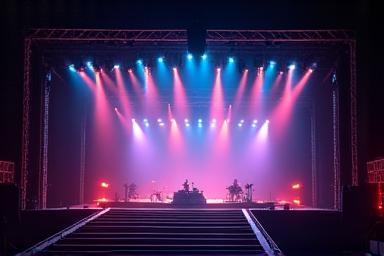 Automated stage system in motion during a concert